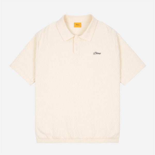 Wave Cable Knit Polo - Cream