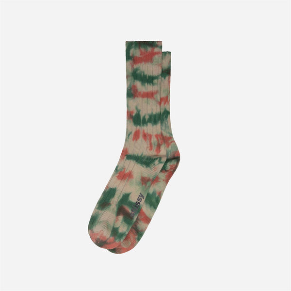 Multi Dyed Ribbed Socks - Clay/Forest