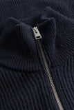 Hagen Wool Cotton Rib Full Zip Jacket - Dark Navy