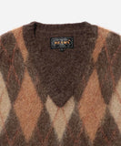 Knit Vest Double Jacquard Argyle Pattern Mohair - Brown