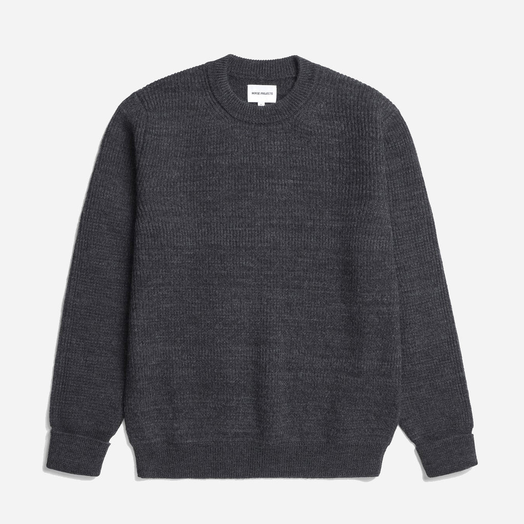 Henning Cotton Wool Rib Sweater - Dark Grey Melange