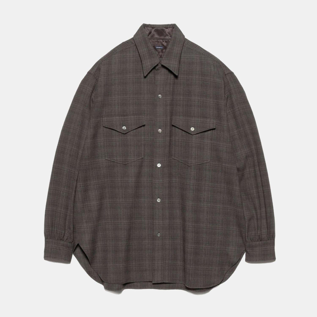 Regular Collar Wool Plaid Shirt - Charcoal