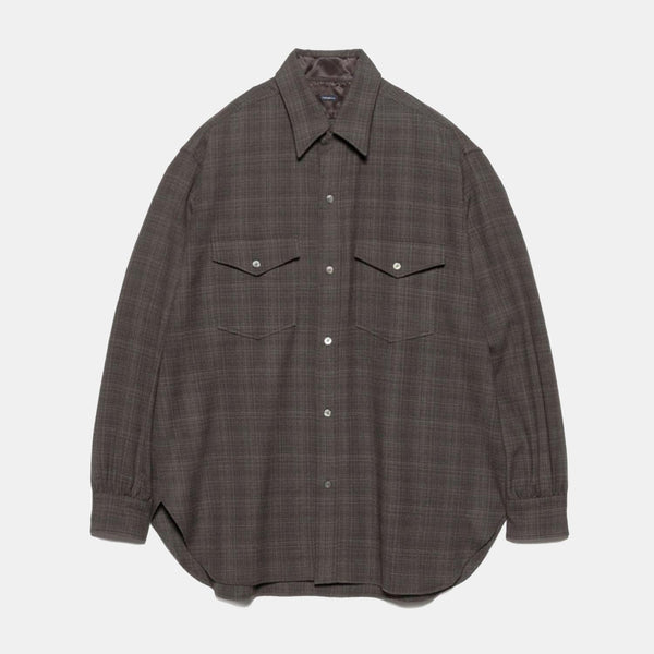 Regular Collar Wool Plaid Shirt - Charcoal