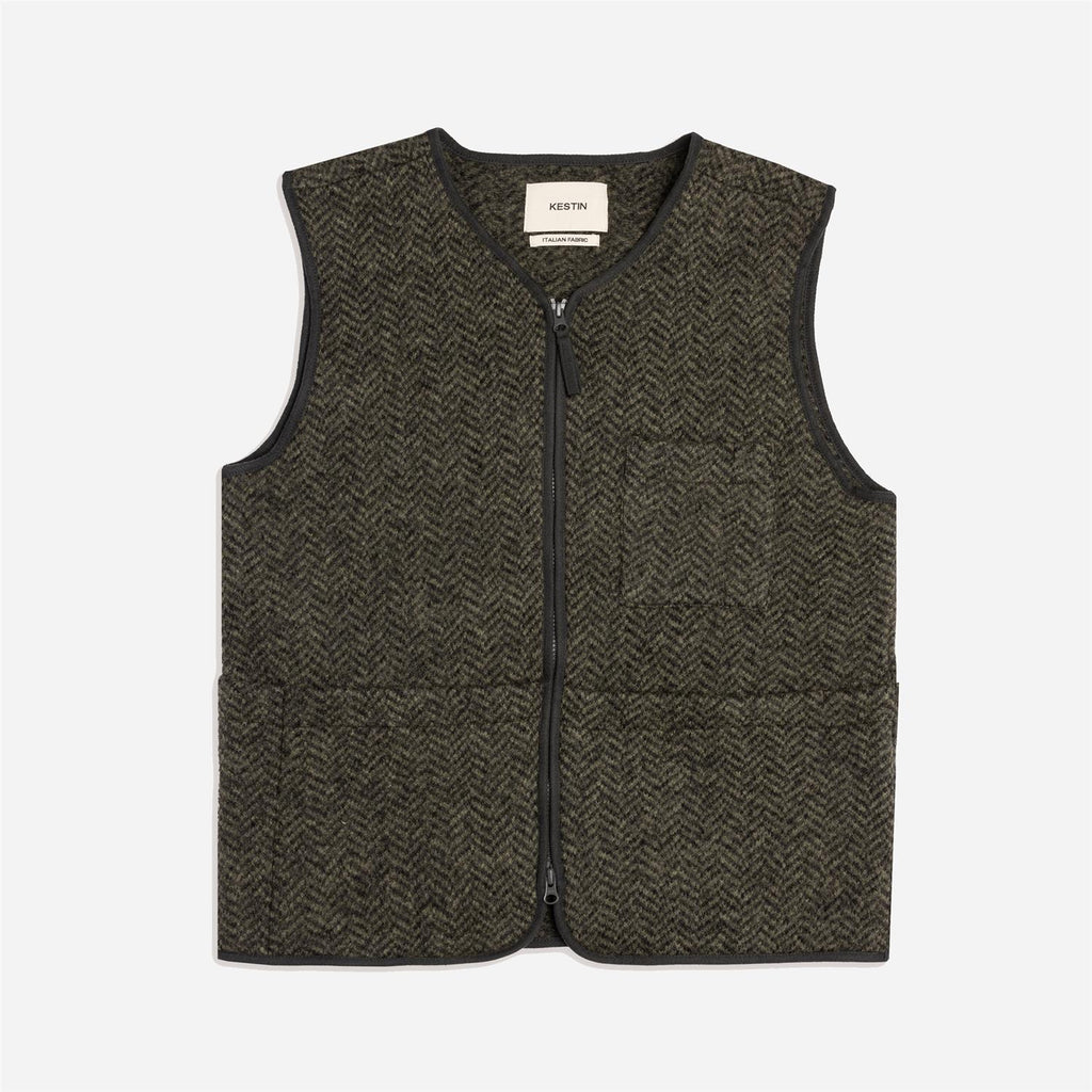 Bute Vest - Moss Herringbone Wool