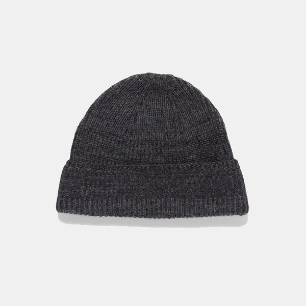 Wool Cotton Rib Beanie - Dark Grey Melange