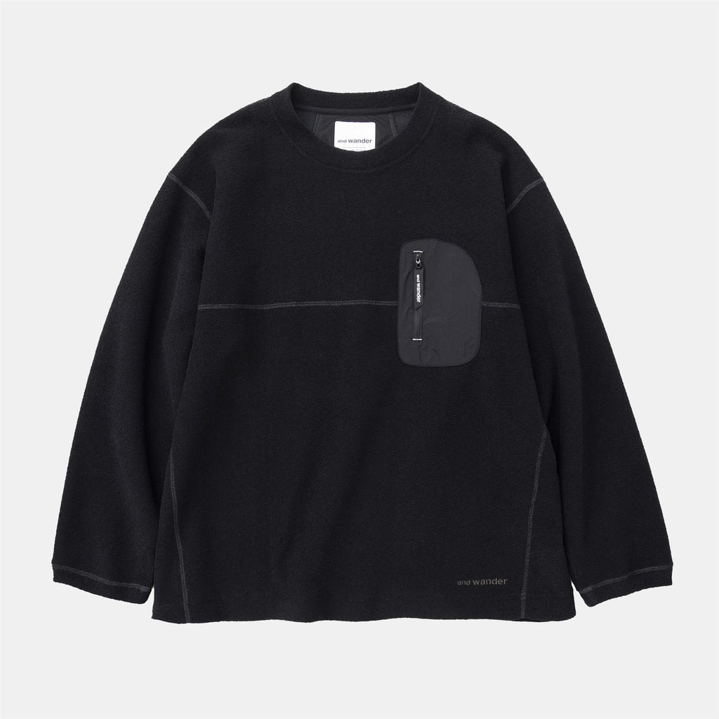 PE warm pile crew neck - black