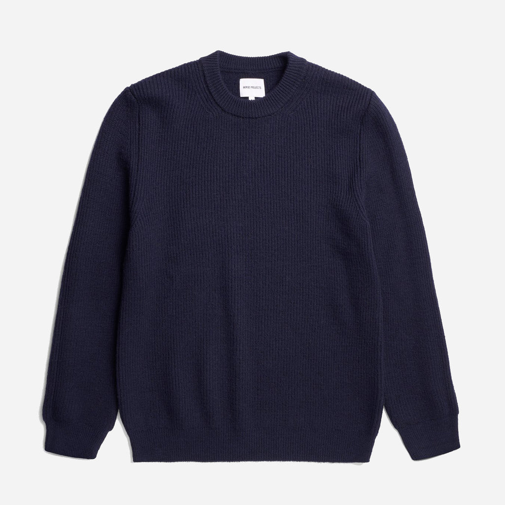 Henning Cotton Wool Rib Sweater - Dark Navy