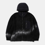 jacquard shaggy knit f/z hoodie - black