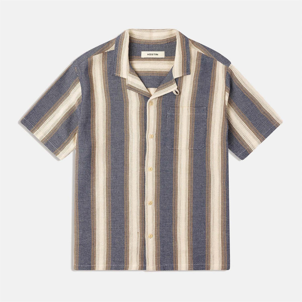 Crammond Shirt - Navy Brown Stripe Open Weave