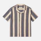 Crammond Shirt - Navy Brown Stripe Open Weave