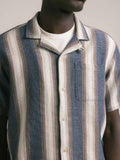 Crammond Shirt - Navy Brown Stripe Open Weave