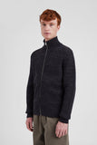 Hagen Wool Cotton Rib Full Zip Jacket - Dark Grey Melange