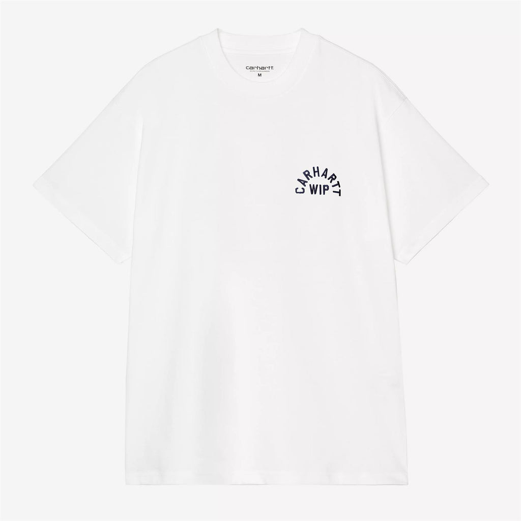 S/S Arch Script T-Shirt - White/Dark Navy