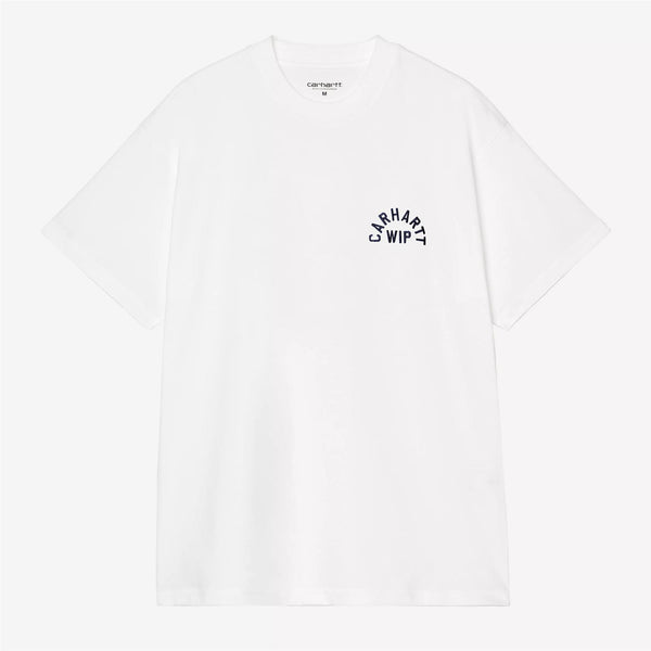 S/S Arch Script T-Shirt - White/Dark Navy