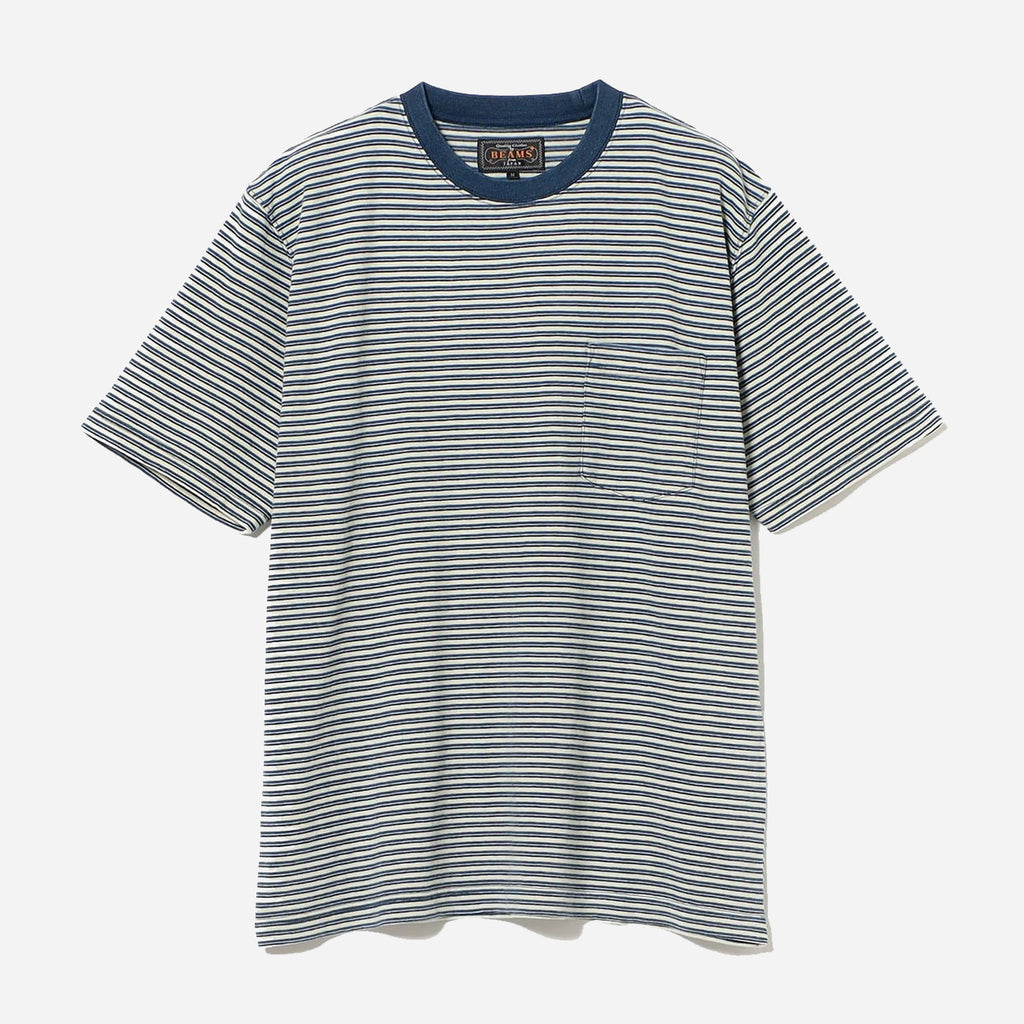 Pocket Tee Indigo Stripe - Off-White