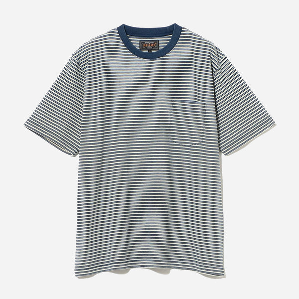 Pocket Tee Indigo Stripe - Off-White