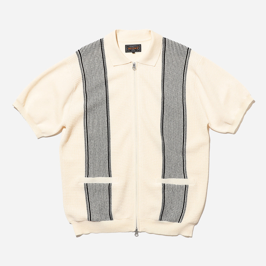 Zip Knit Polo Stripe - Off-White