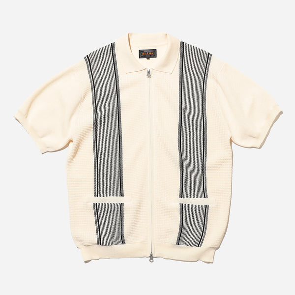 Zip Knit Polo Stripe - Off-White