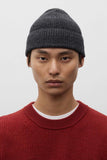 Wool Cotton Rib Beanie - Dark Grey Melange
