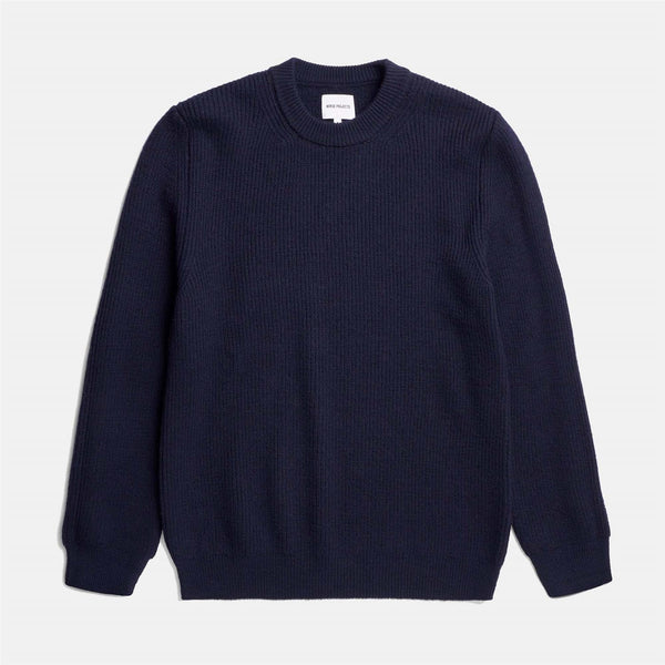 Henning Cotton Wool Rib Sweater - Dark Navy