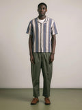 Crammond Shirt - Navy Brown Stripe Open Weave
