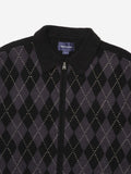 Argyle Zip Knit Cardigan - Black