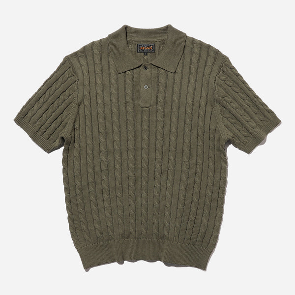 Knit Polo Cable - Olive