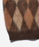 Knit Vest Double Jacquard Argyle Pattern Mohair - Brown