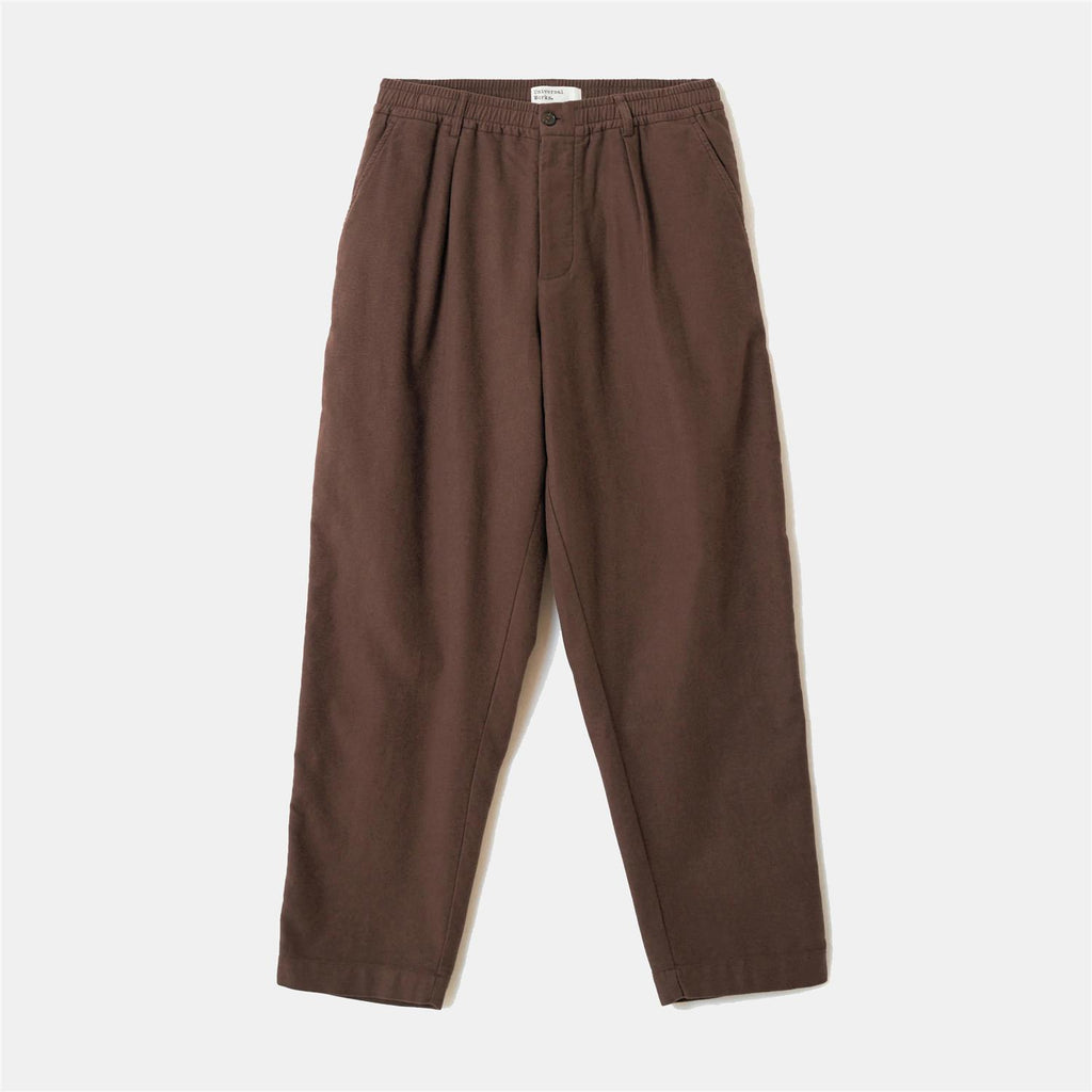 Pleated Track Pant Comfort Moleskin - Brown
