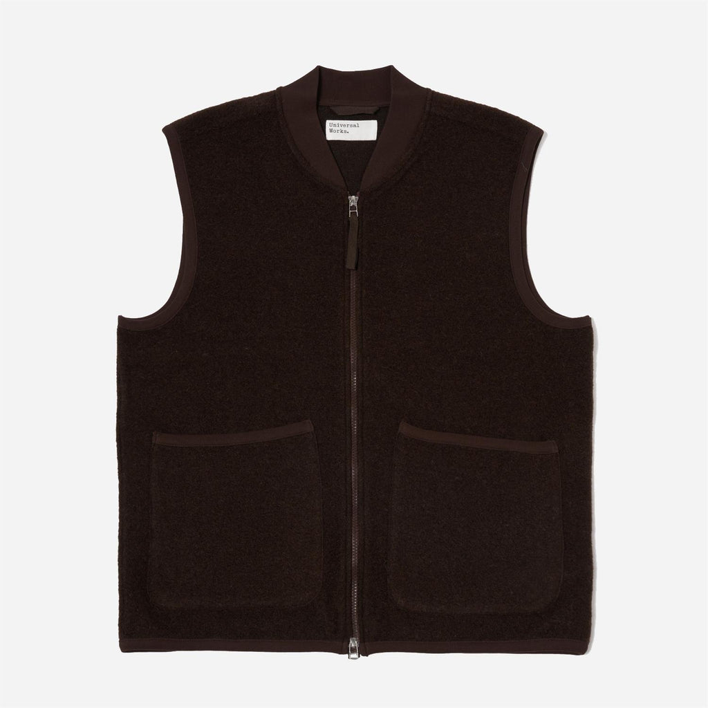 Zip Waistcoat Wool Fleece - Brown