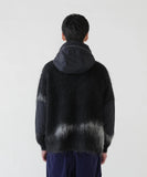jacquard shaggy knit f/z hoodie - black