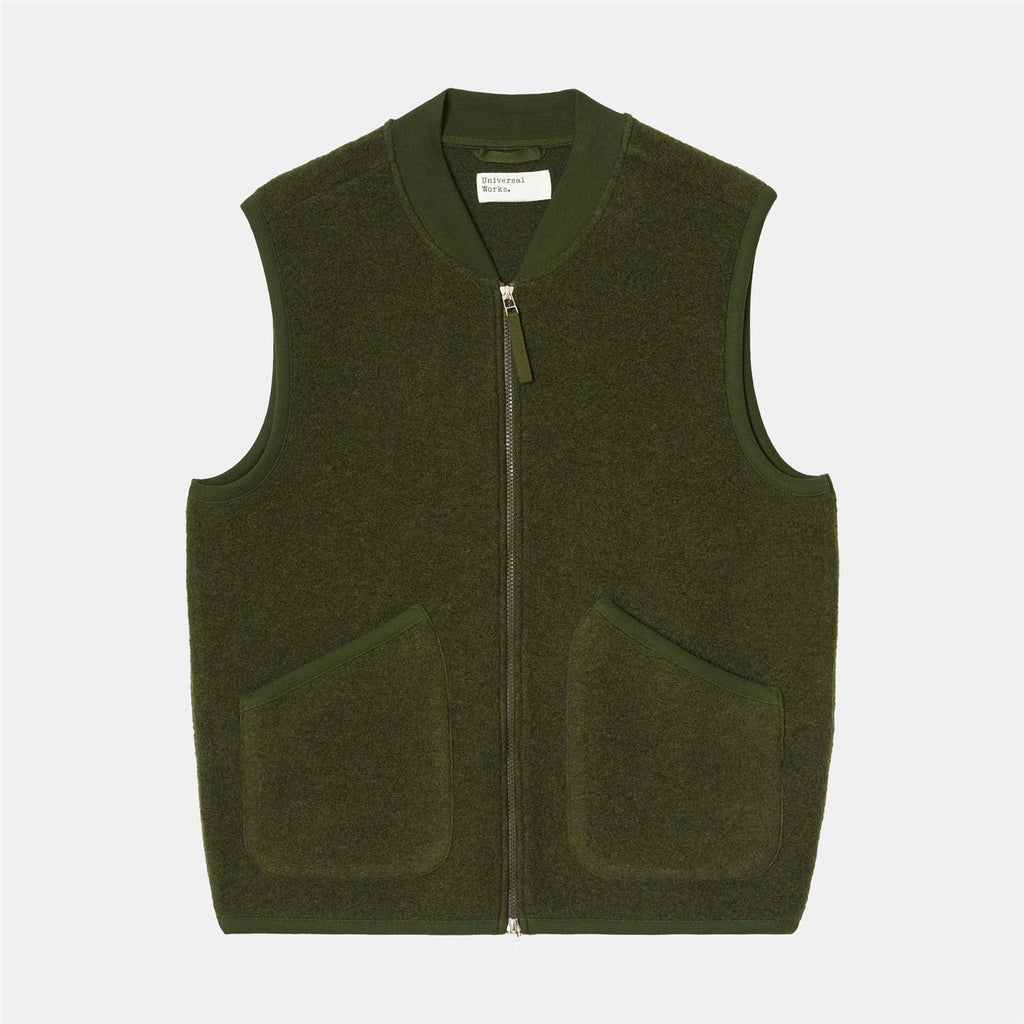 Zip Waistcoat Wool Fleece - Olive