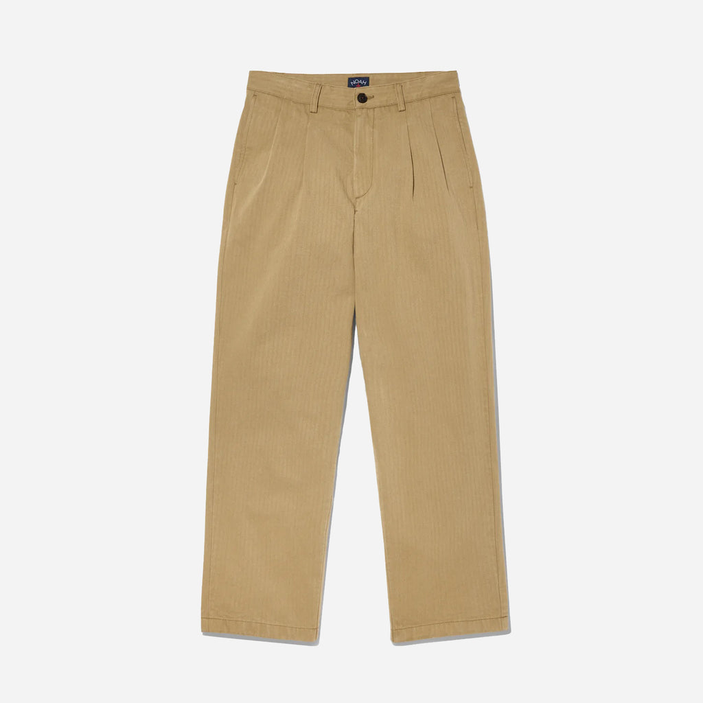 Double-Pleat Herringbone Pant - Khaki