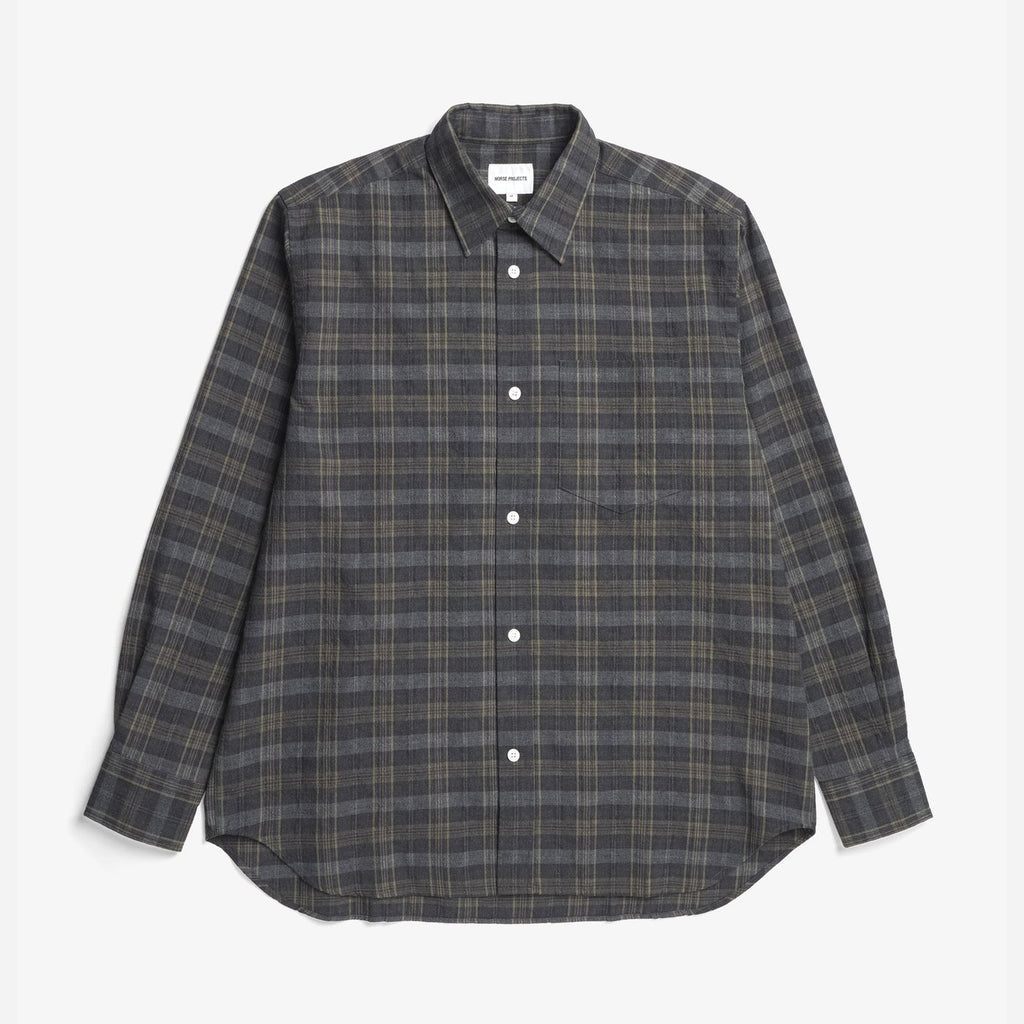Ole Oversized Wool Check Shirt - Charcoal Grey