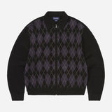 Argyle Zip Knit Cardigan - Black