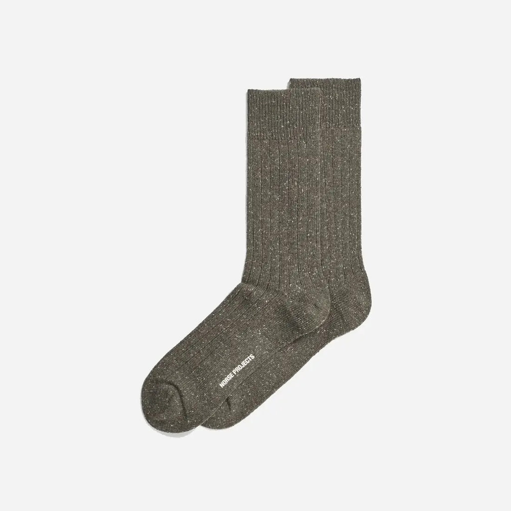 Bykle Neps Wool Rib Sock - Olive Night