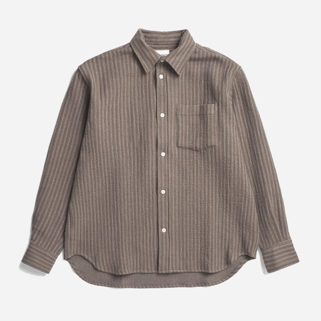 Ole Oversized Wool Stripe Shirt - Seal Brown
