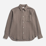 Ole Oversized Wool Stripe Shirt - Seal Brown