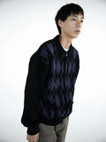 Argyle Zip Knit Cardigan - Black