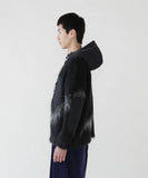 jacquard shaggy knit f/z hoodie - black