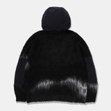 jacquard shaggy knit f/z hoodie - black