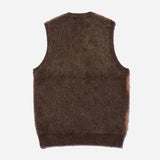 Knit Vest Double Jacquard Argyle Pattern Mohair - Brown