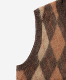 Knit Vest Double Jacquard Argyle Pattern Mohair - Brown