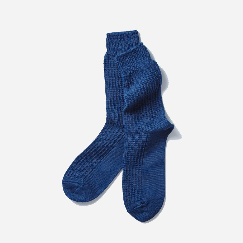 ROTOTO Cotton Waffle Crew Socks - Dull Blue