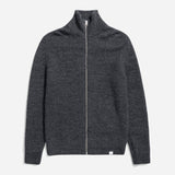 Hagen Wool Cotton Rib Full Zip Jacket - Dark Grey Melange