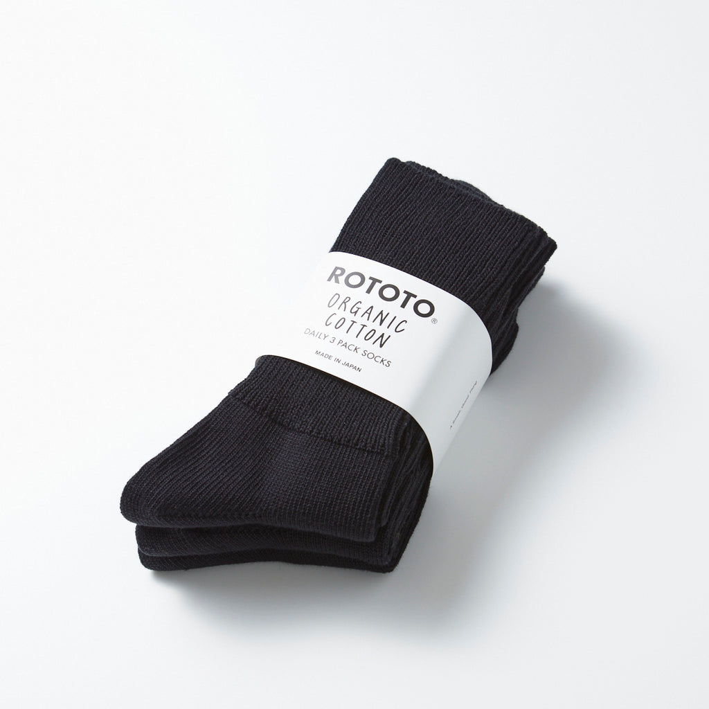 Organic Daily 3-Pack Ribbed Crew - Black