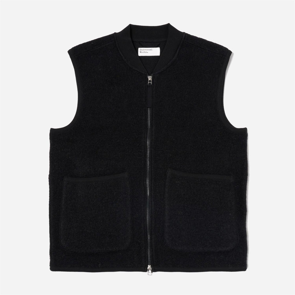 Zip Waistcoat Wool Fleece - Black