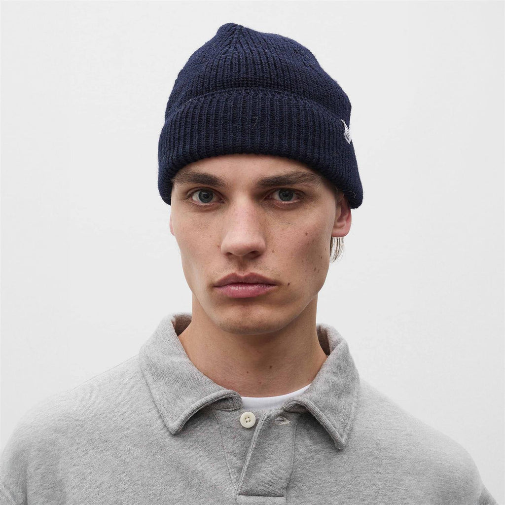 Wool Cotton Rib Beanie - Dark Navy