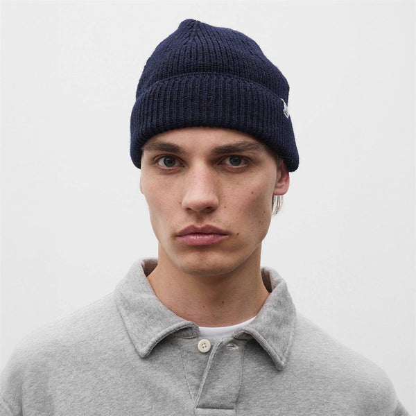 Wool Cotton Rib Beanie - Dark Navy