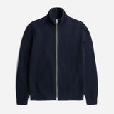 Hagen Wool Cotton Rib Full Zip Jacket - Dark Navy
